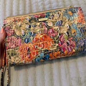 Brahmin Multicolor Floral Embossed Leather Wristlet - Pink, Blue, Orange, Gold